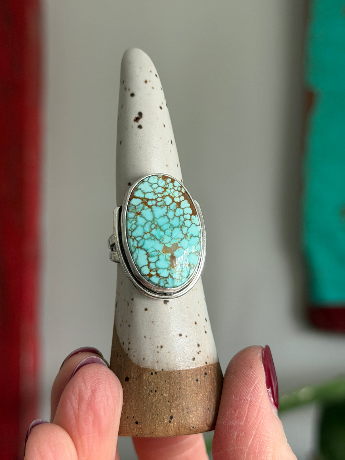 #8 Turquoise Art Deco Crescent Ring size 8.25