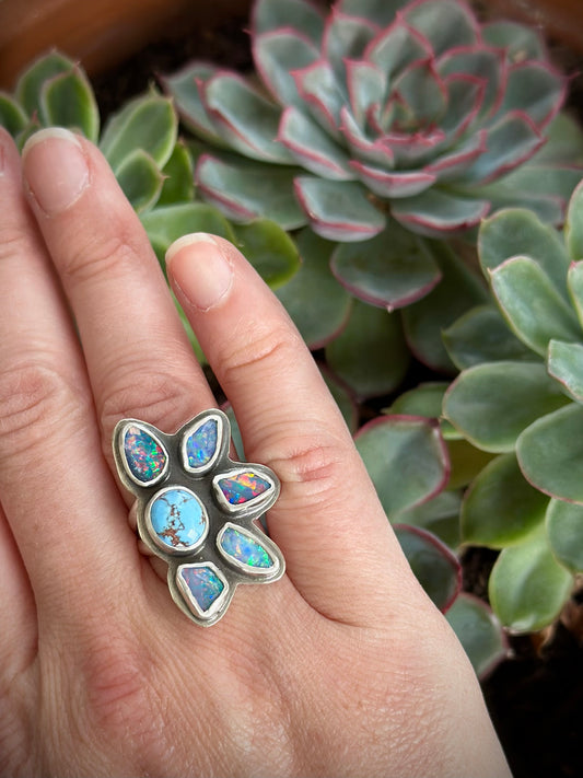 Coober Pedy Opal Half Flower Ring in size 7-3/4