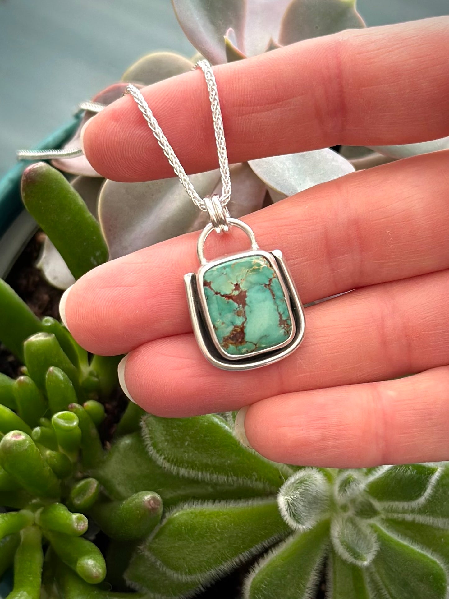 Royston Turquoise Framed Pendant in green and brown