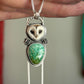 Natural Kingman Turquoise Laura Mears Owl Pendant with Succulents