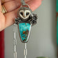 High Grade Royston Turquoise Laura Mears Owl Pendant with Succulents