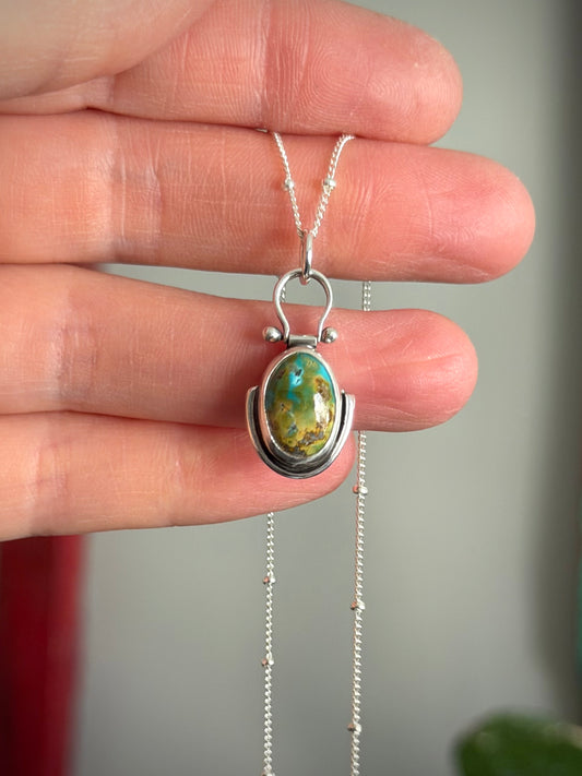 Thunderbird Turquoise Little Pinned Hinge Art Deco Necklace