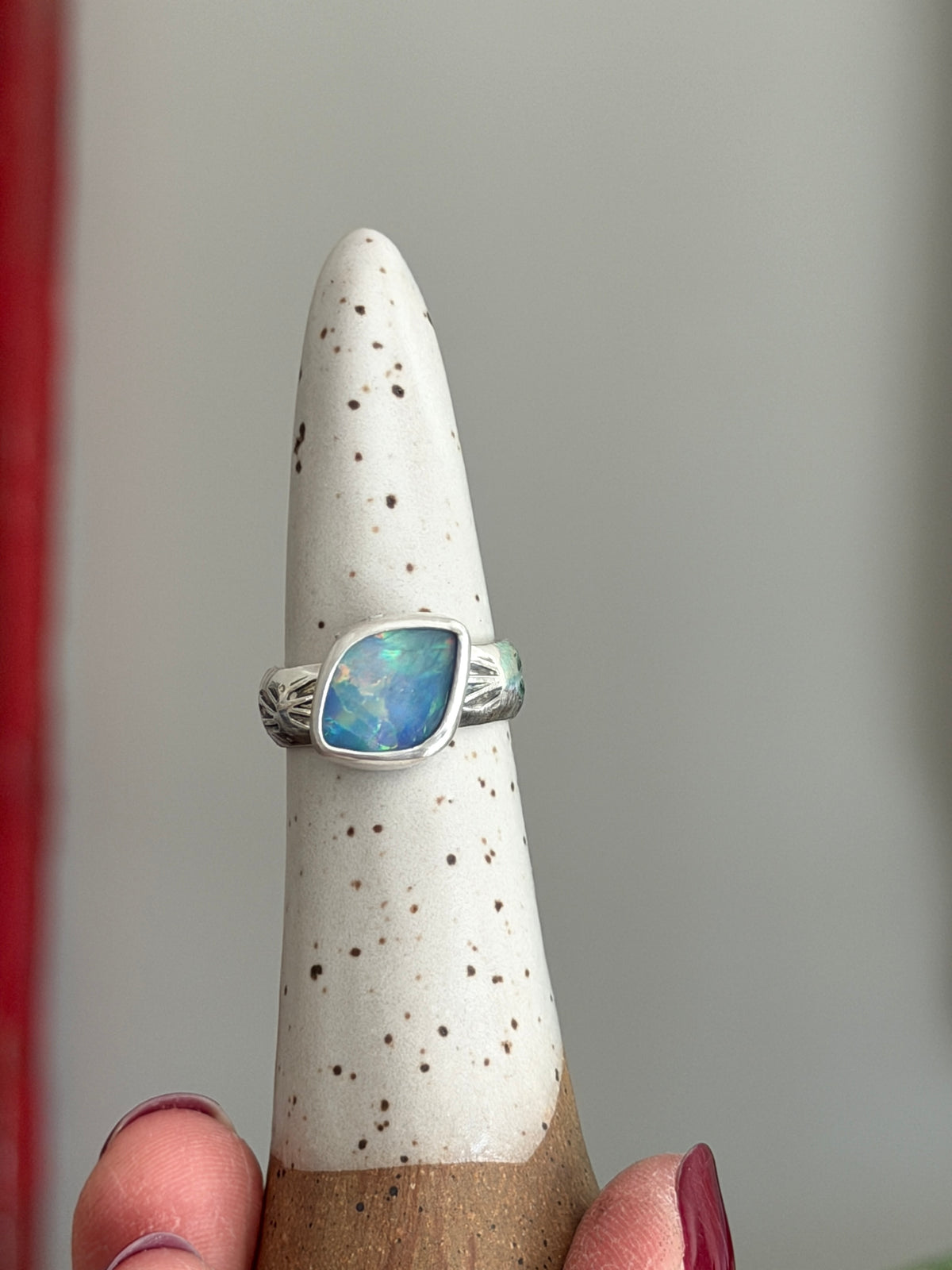 Coober Pedy Opal Ring Diamond Shape size 6.75 STAMPED BAND