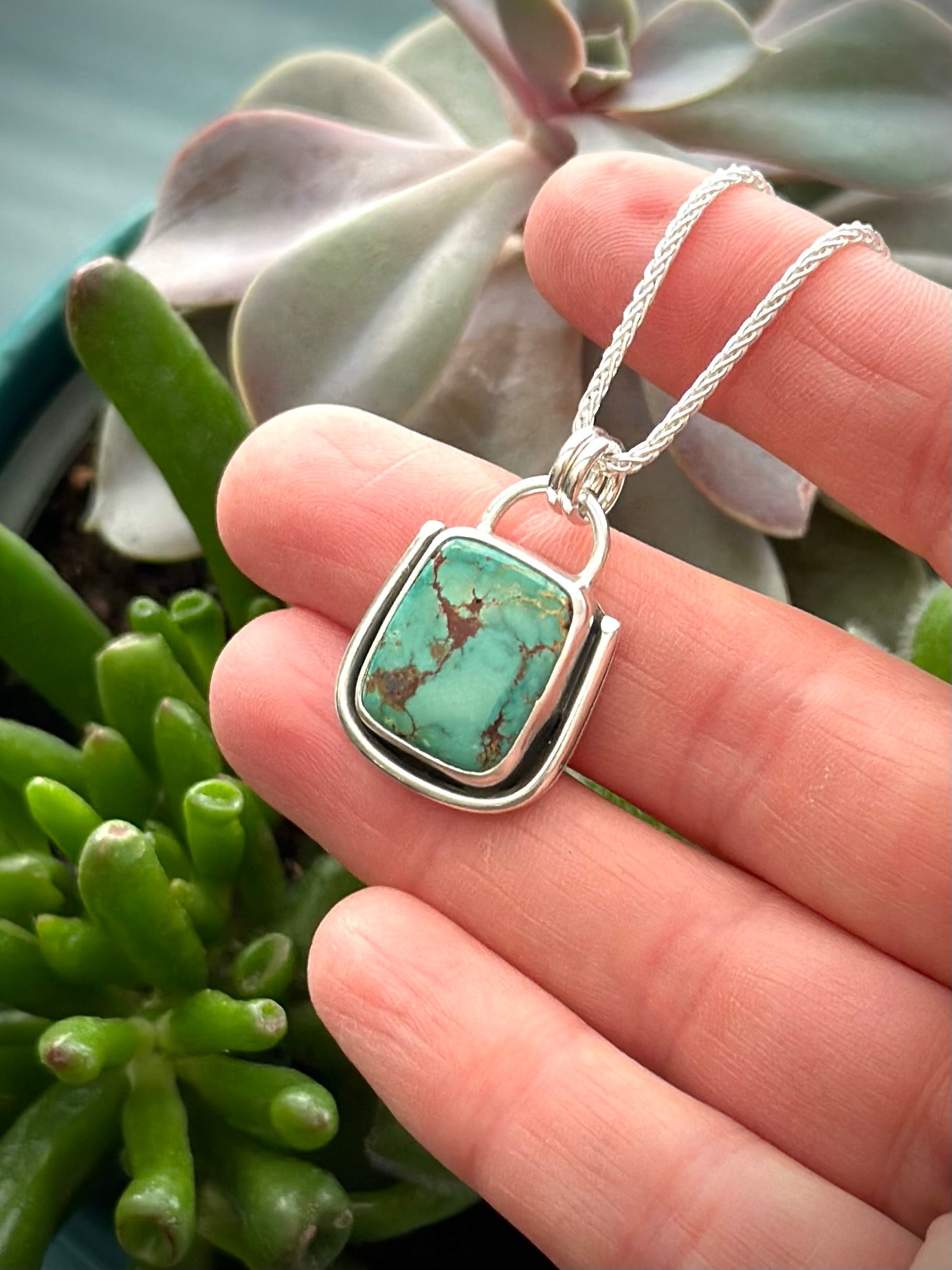 Royston Turquoise Framed Pendant in green and brown