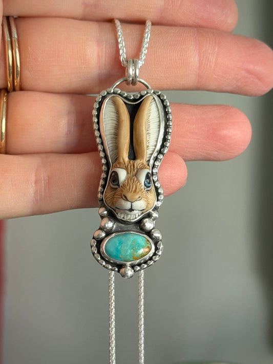 Laura Mears Bunny Pendant with Easter Blue Turquoise + Succulents