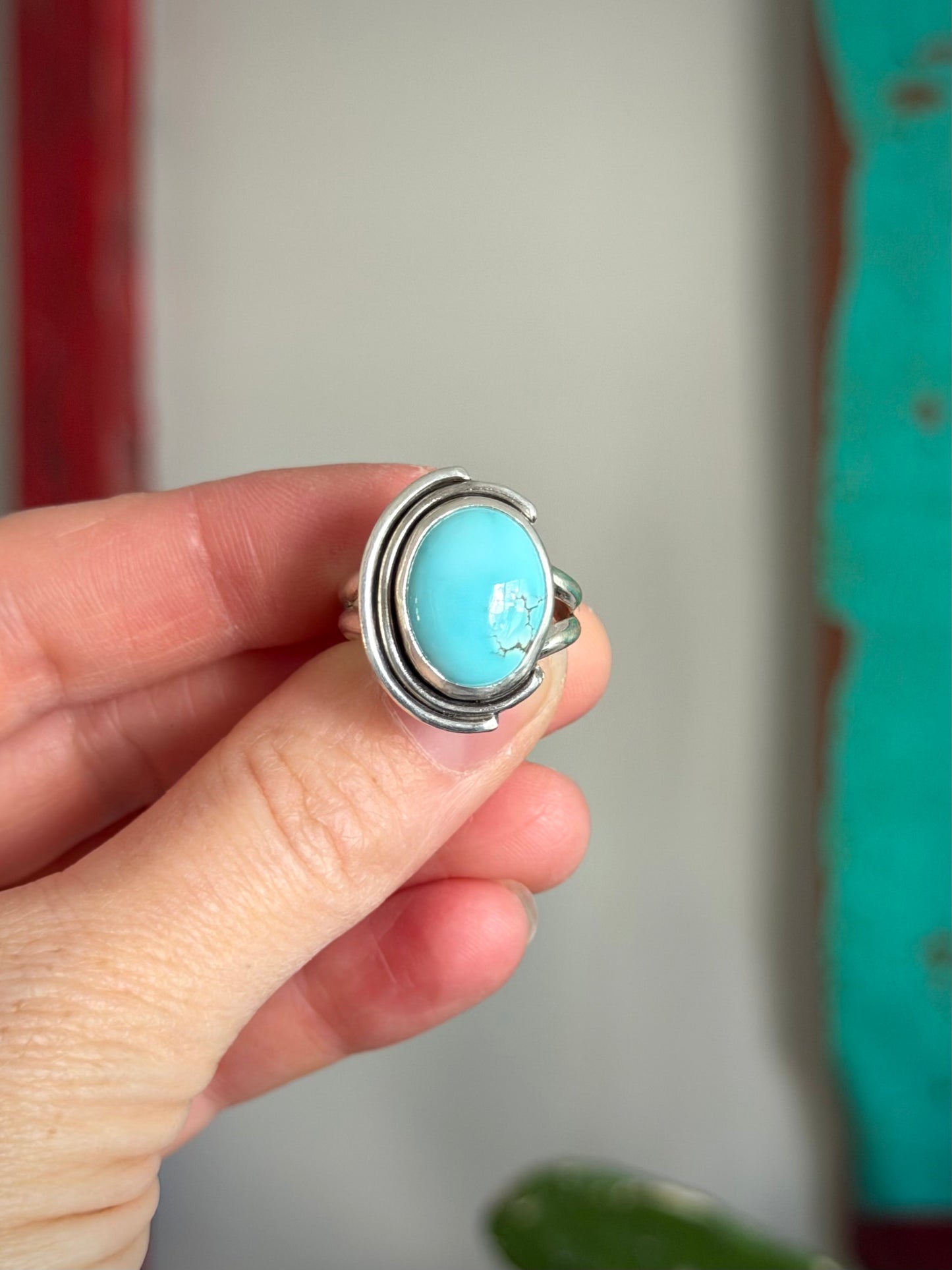 Thunderbird Turquoise Art Deco Ring size 8.75