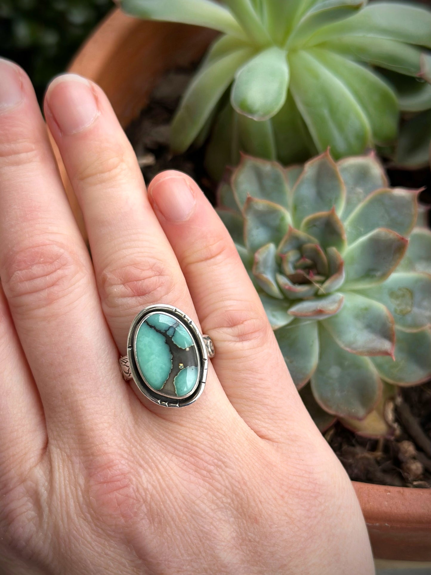 High Grade Desert Bloom Variscite Ring in size 7-1/4