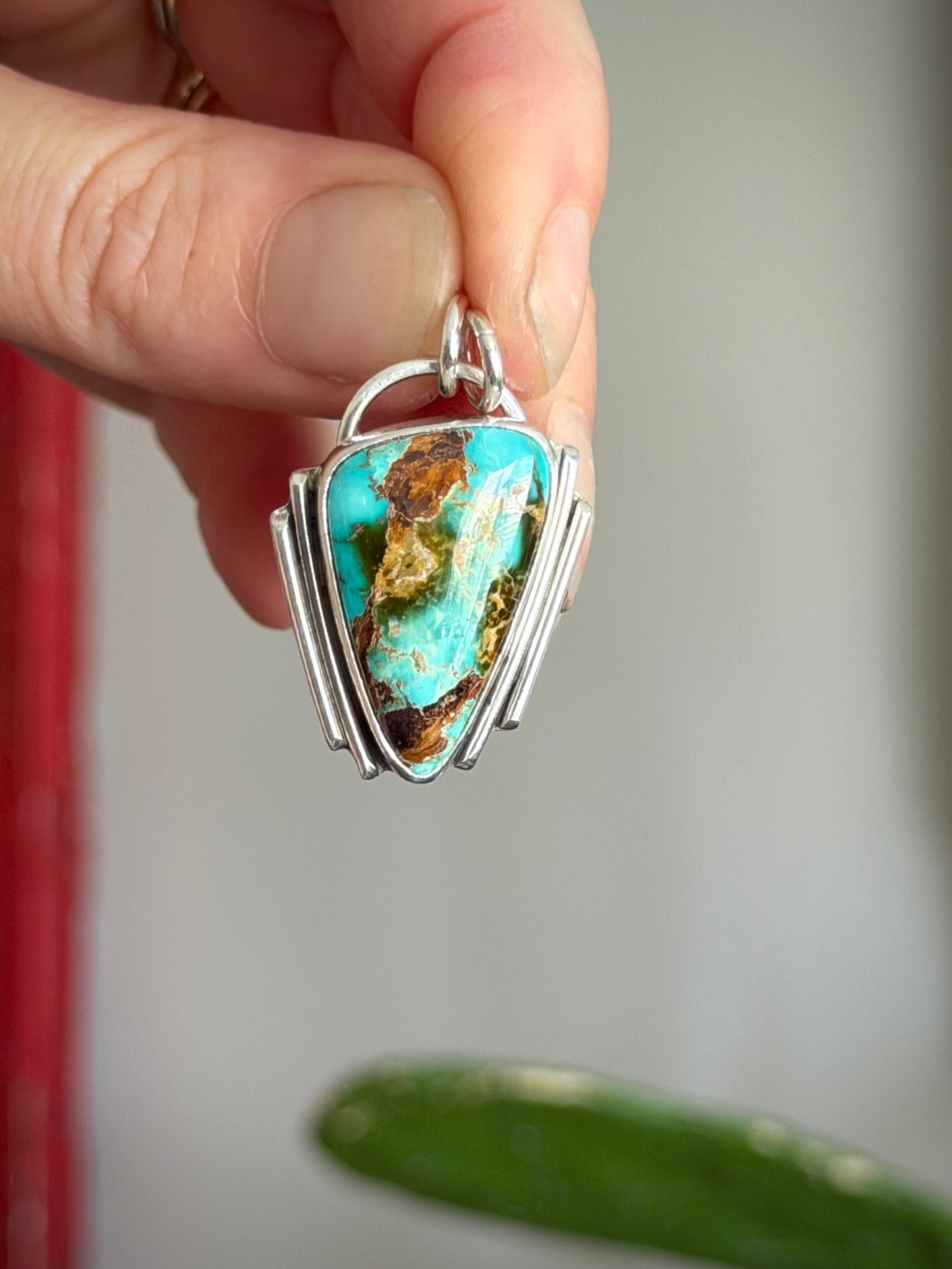 High Grade Royston Turquoise Art Deco Pendant