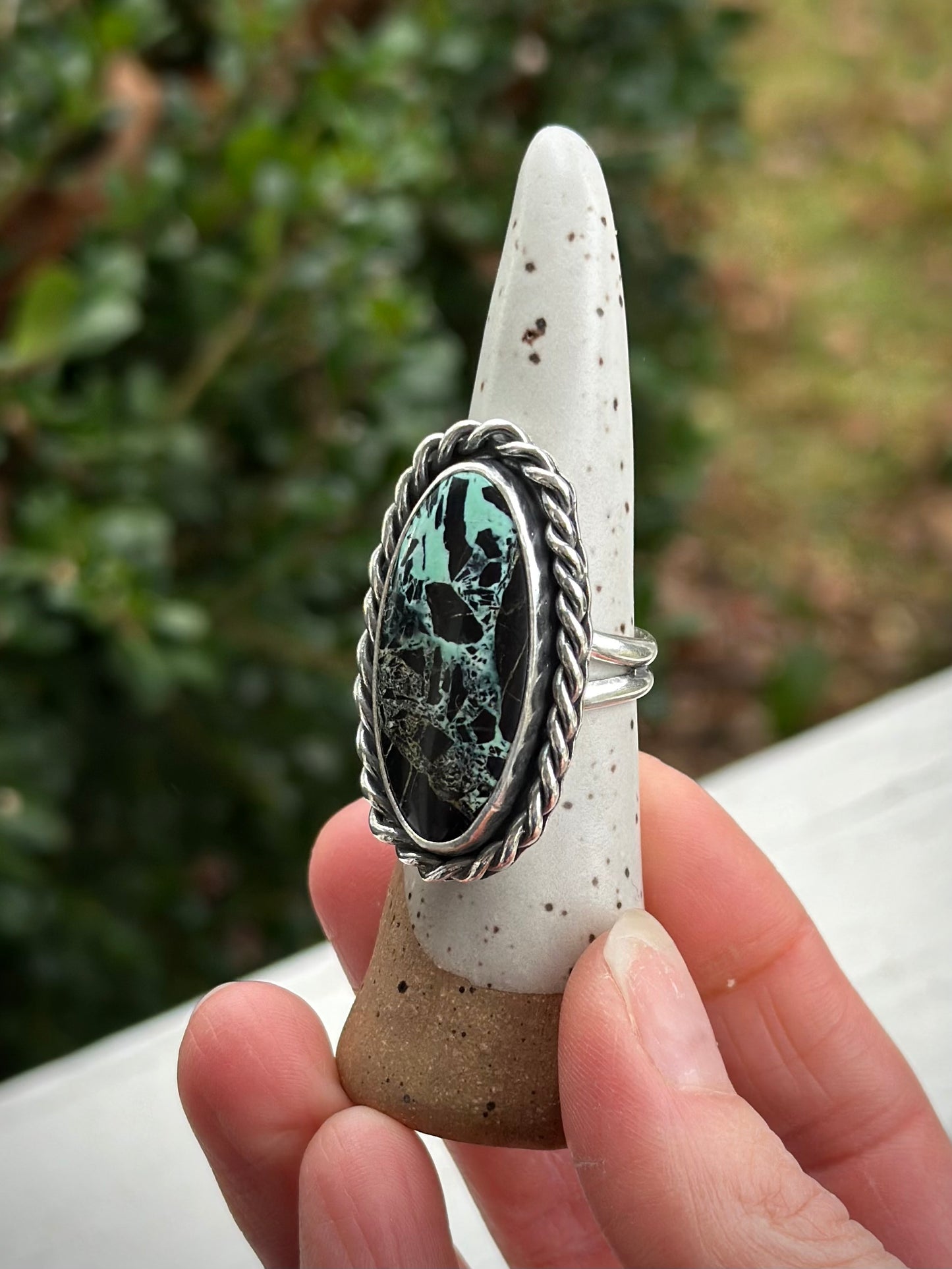 San Pedro Variscite Twist Ring in size 8.5