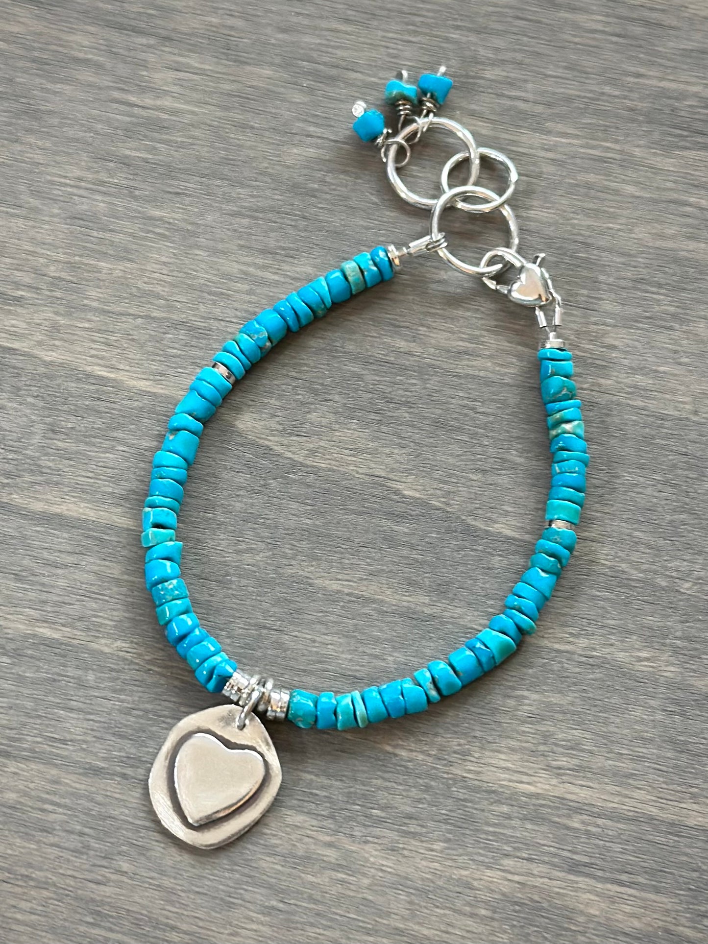 Blue Ridge Turquoise Bracelet with Layered Heart 6-7 inch