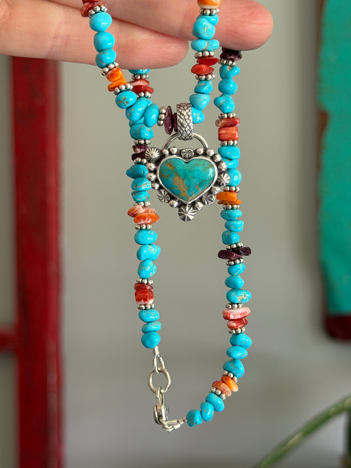 Starry Heart Turquoise and Spiny Oyster Necklace