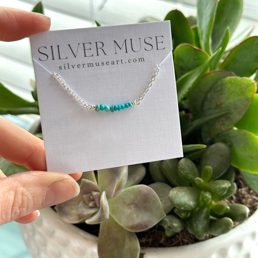 Tiny White Water Turquoise Beaded Necklace in Sterling