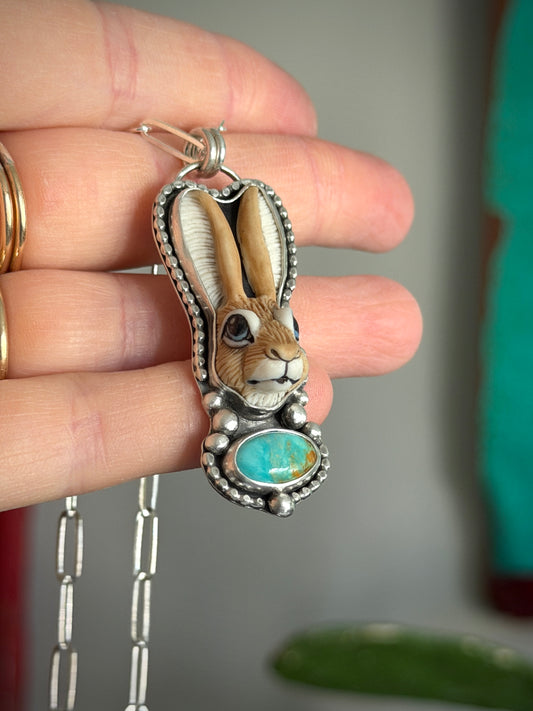 Laura Mears Bunny Pendant with Easter Blue Turquoise + Succulents