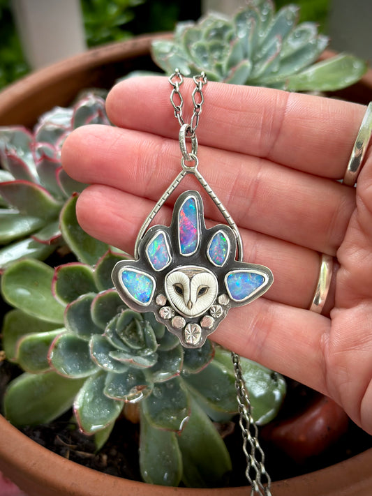 Laura Mears Owl with Coober Pedy Opal Crown Pendant