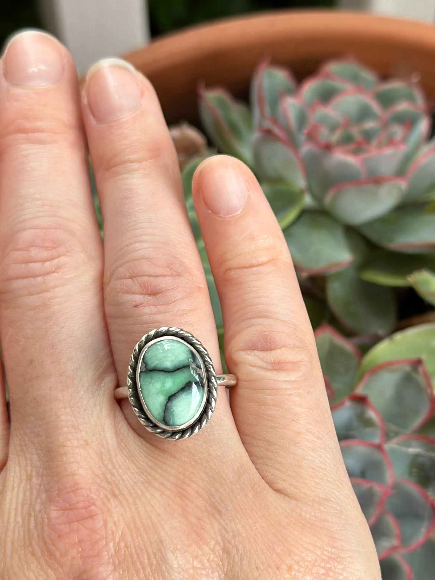 Desert Bloom Variscite Ring in size 7.5 to 7.75