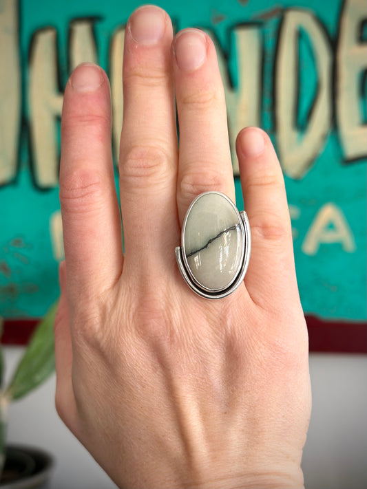 Ivory Desert Bloom Variscite Ring Art Deco in size 8