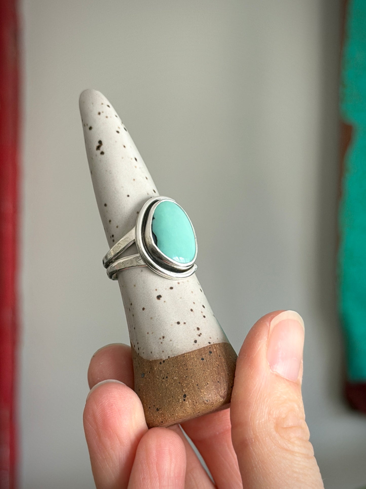 Desert Bloom Variscite Art Deco Ring size 8.5 STAMPED BAND