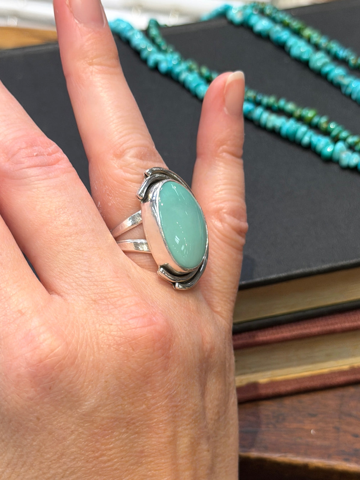 Desert Bloom Variscite Art Deco Ring in size 6.75