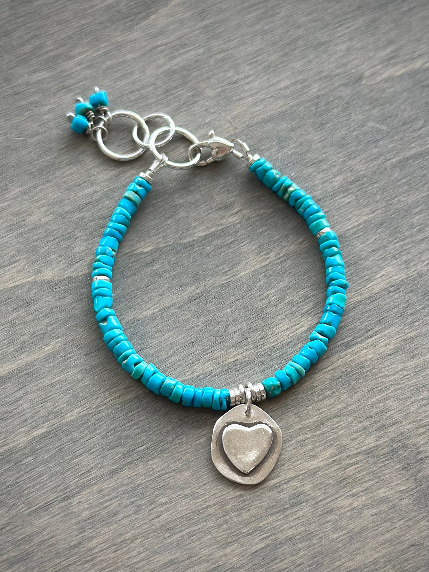 Blue Ridge Turquoise Bracelet with Layered Heart 6-7 inch