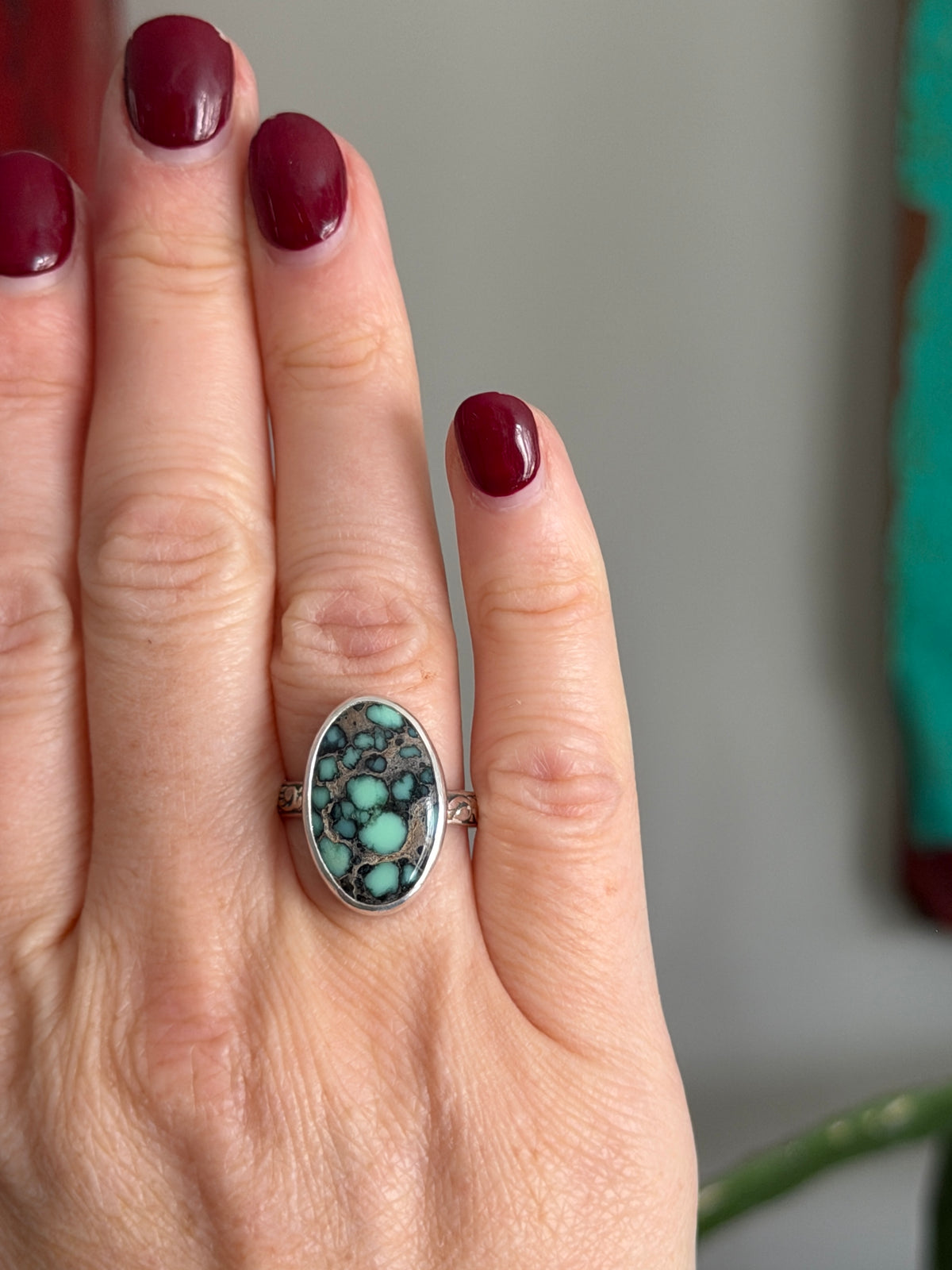 Calypso Variscite Ring Fleur Band size 7.5