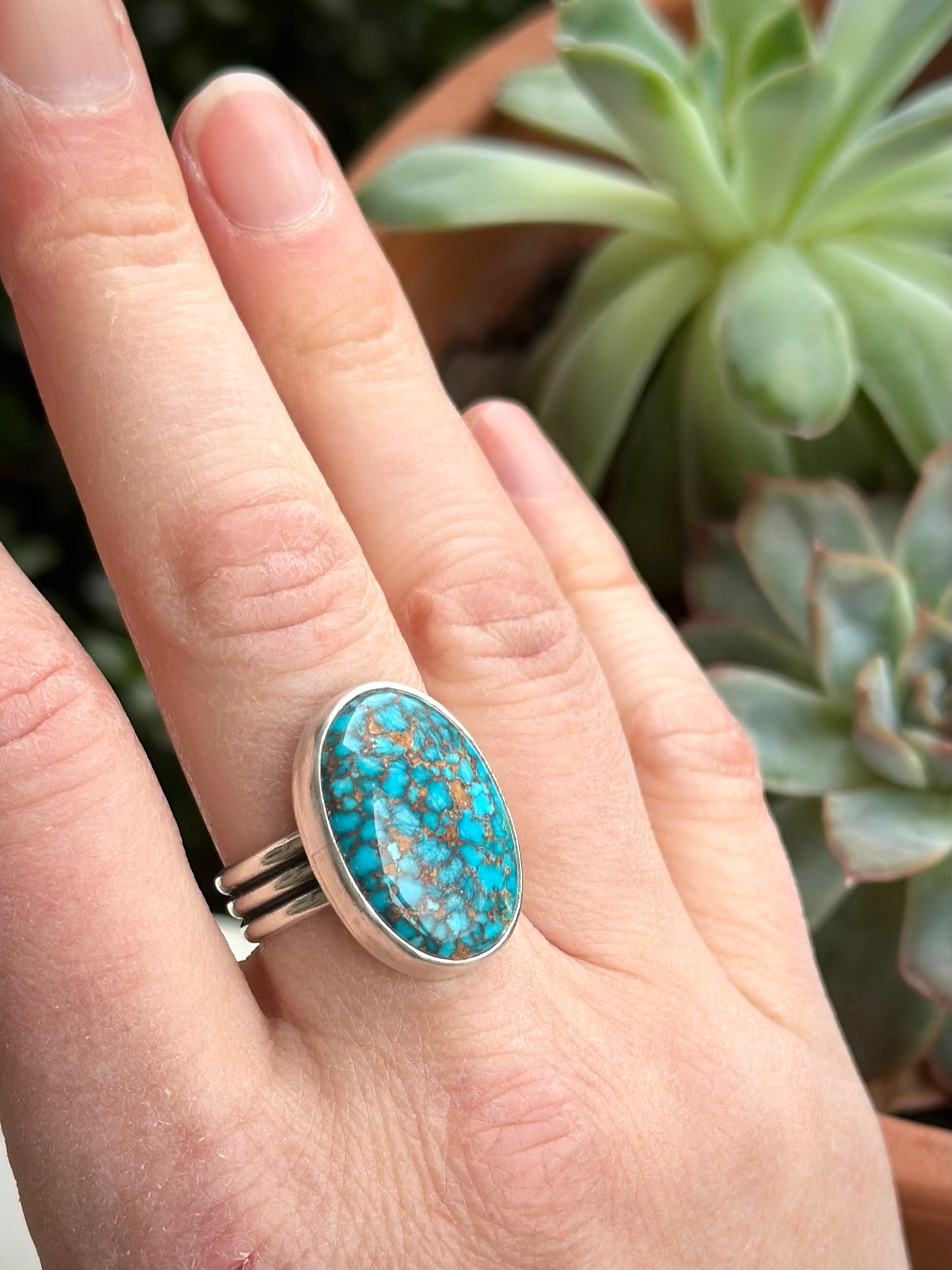 Catalina Turquoise Ring in Webbed Blue in size 8.5