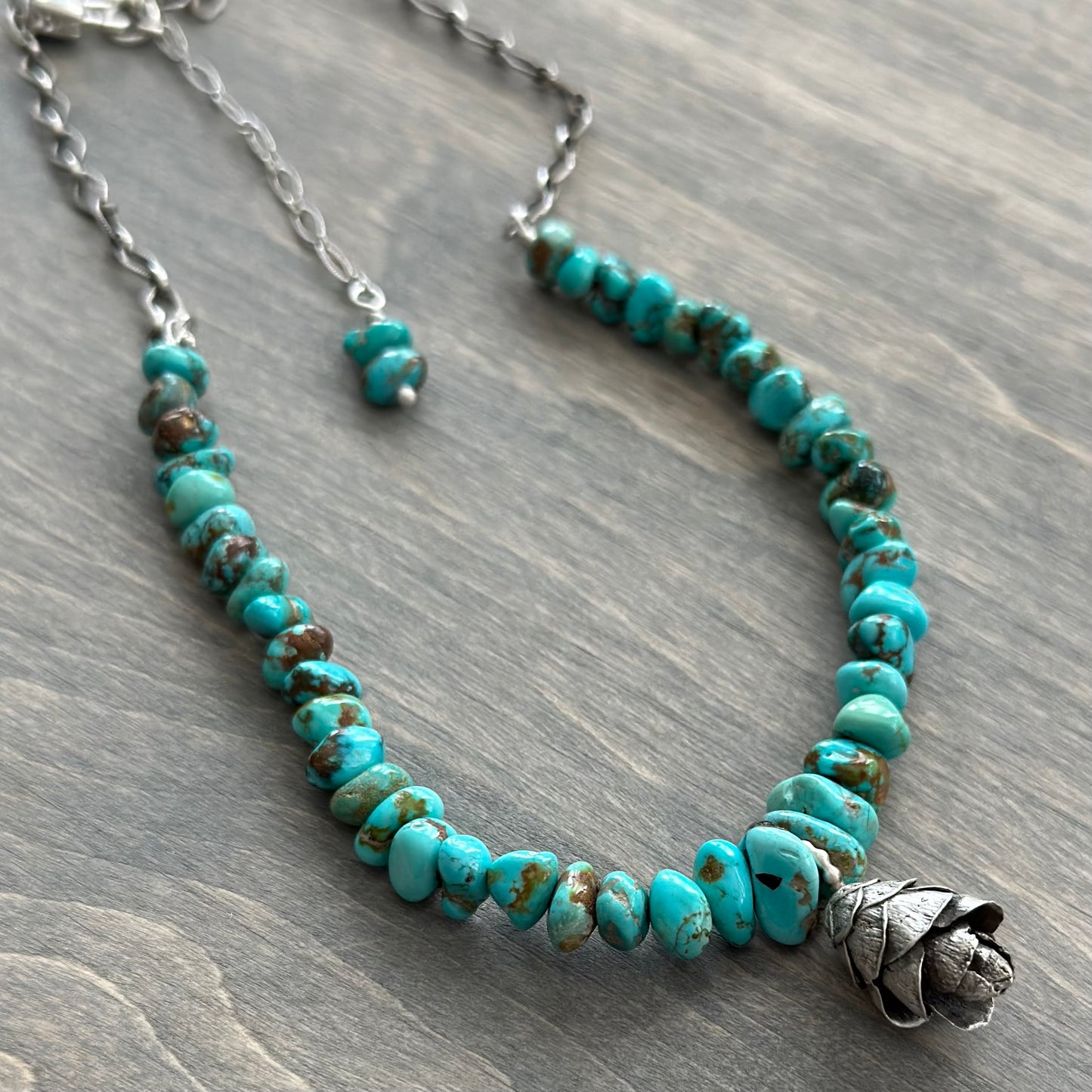 Hemlock Cone Necklace with Sierra Nevada Turquoise Beads