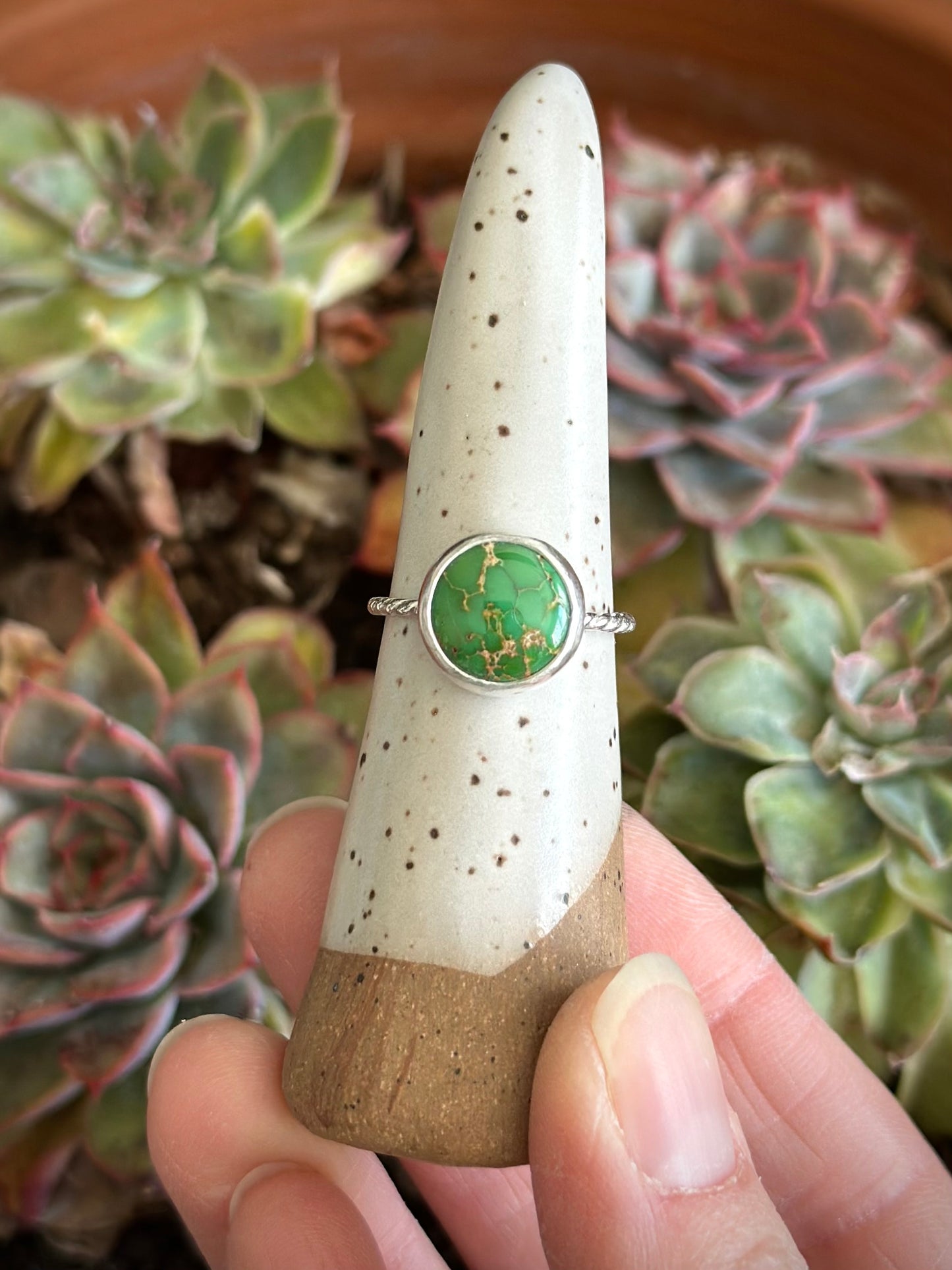 Emerald Valley Turquoise Twist Stacker Ring in size 8