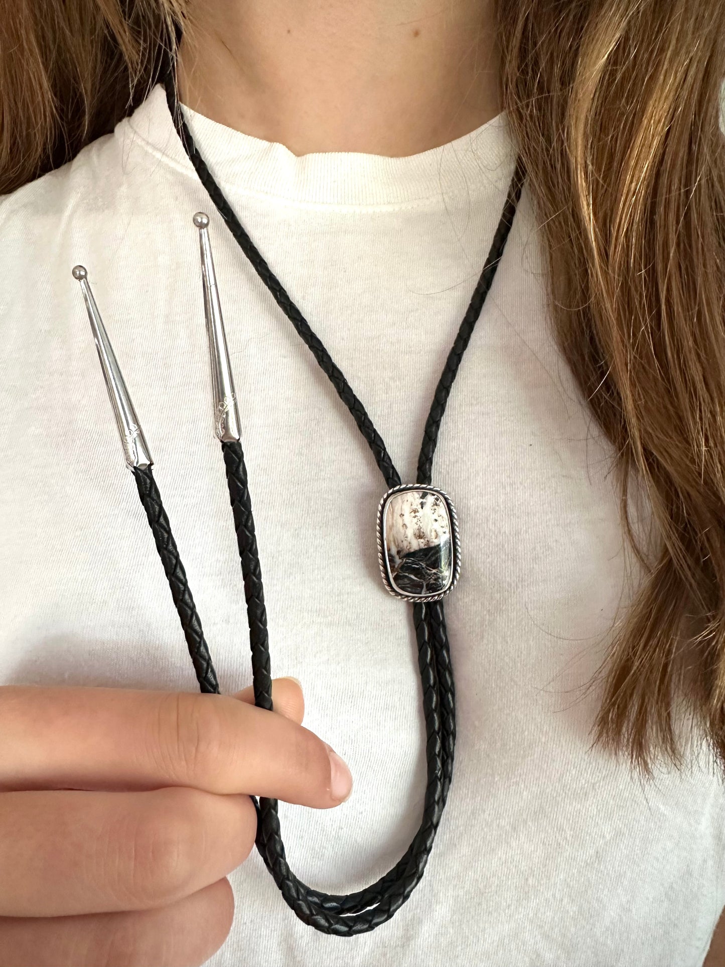 White Buffalo Bolo Tie in Black