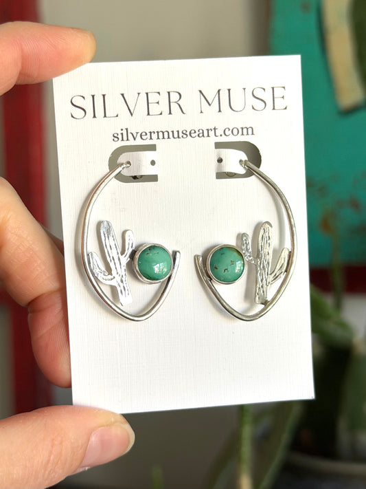Emerald Valley Turquoise Cactus Hoop Stud Earrings v2