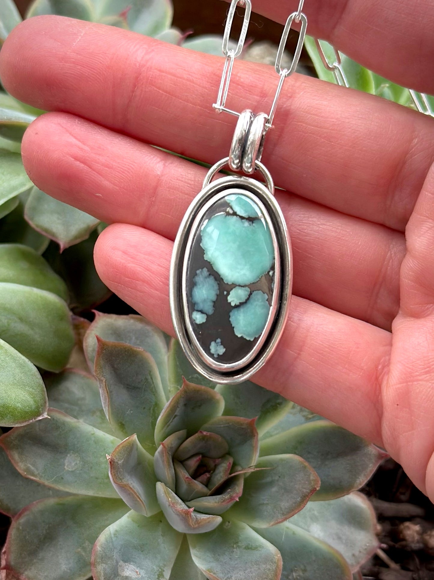 Desert Bloom Variscite Shadowbox Pendant with Black Host