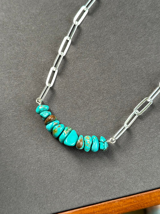 Heavy Sierra Nevada Turquoise Bead Paperclip Necklace in Deep Blue v2