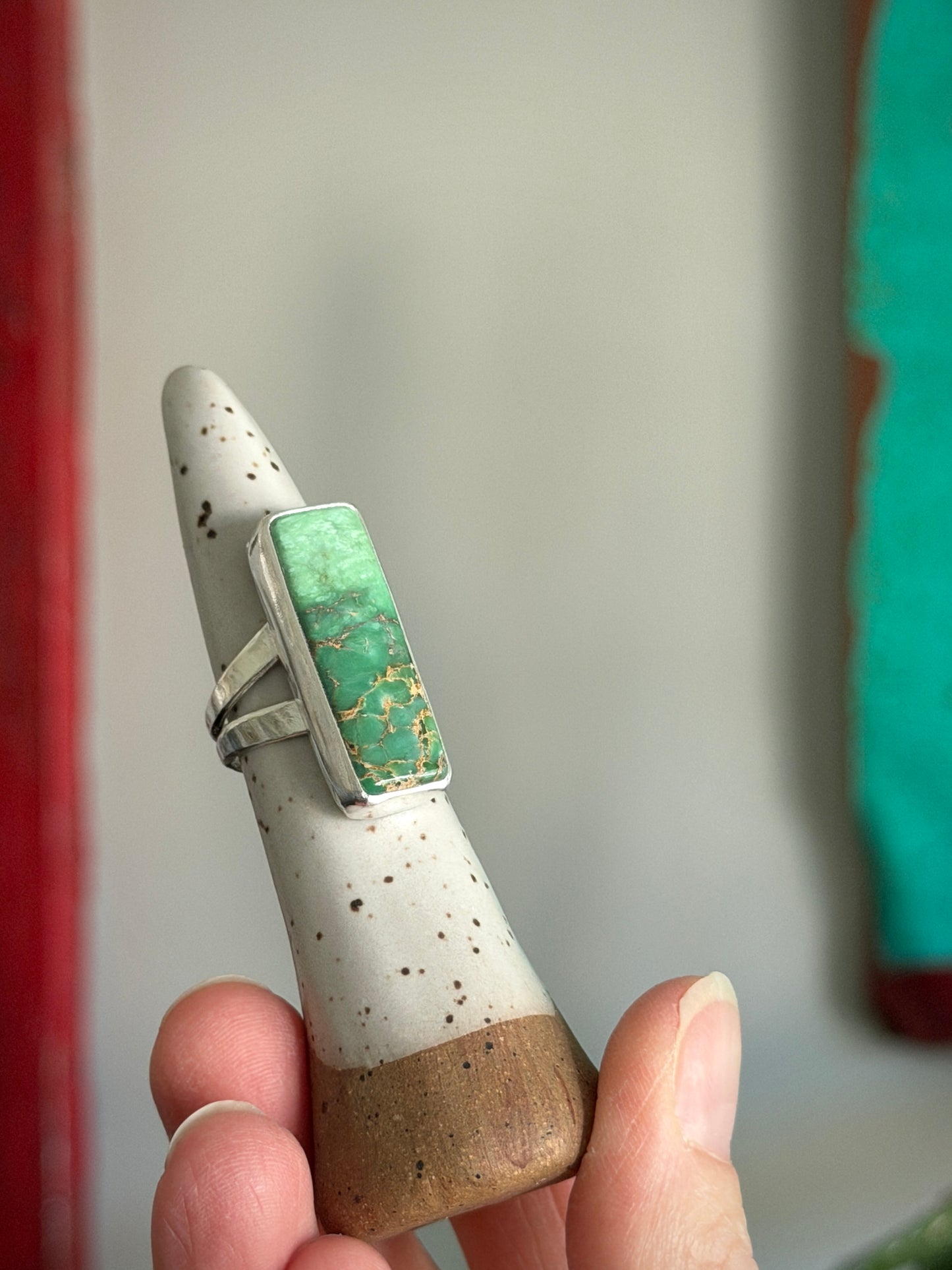 Australian Variscite Bar Ring in size 6.75 to 7