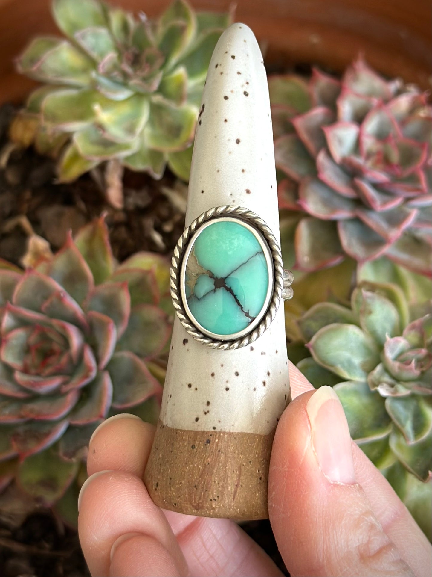 Desert Bloom Variscite Twist Ring in size 8.75