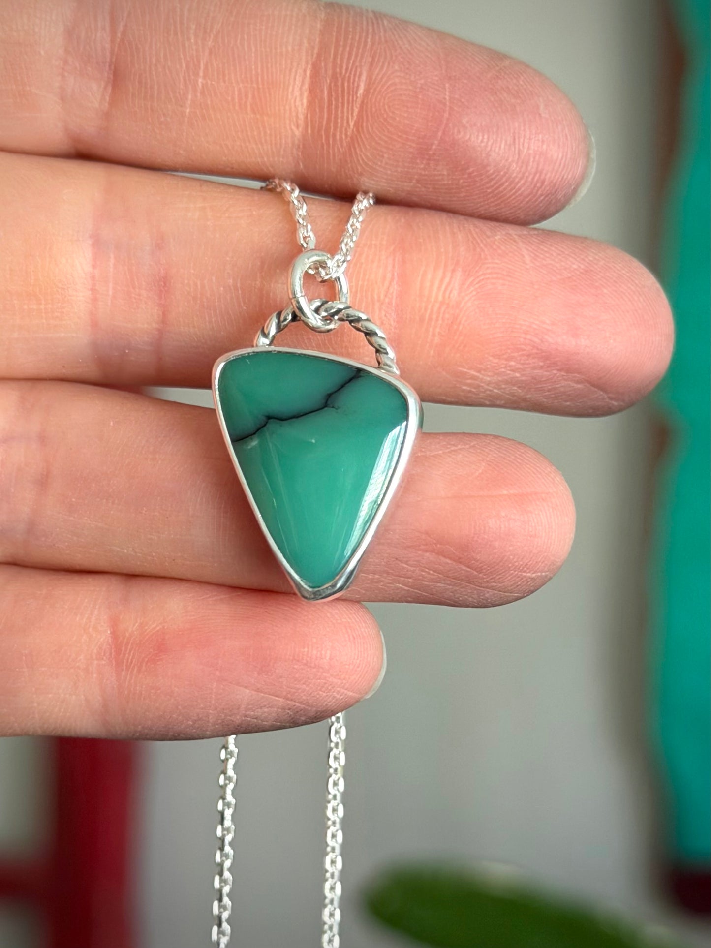 Desert Bloom Variscite Scalene Triangle Pendant with Twist