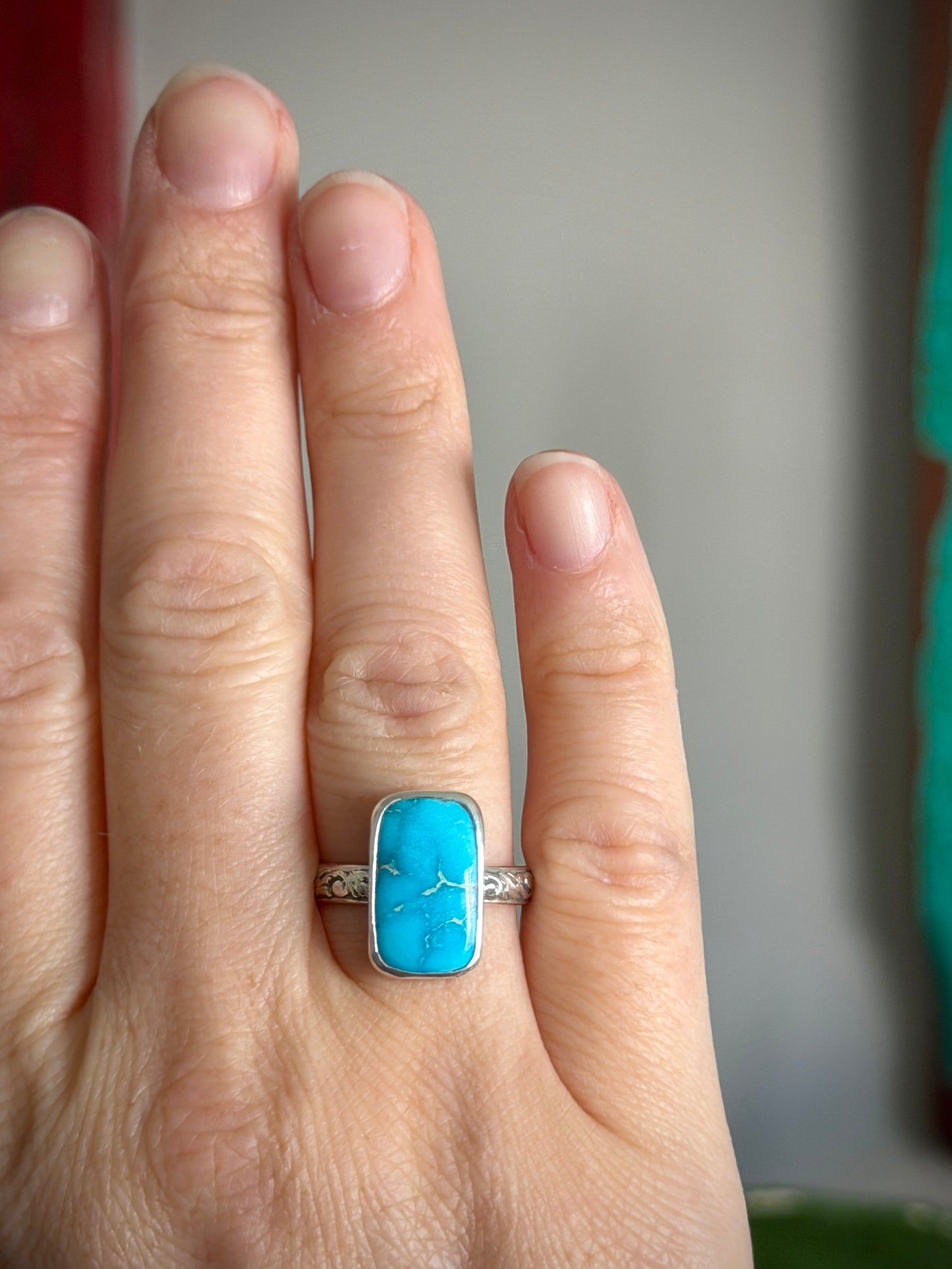 Bluebird Turquoise Rectangle Ring in size 8