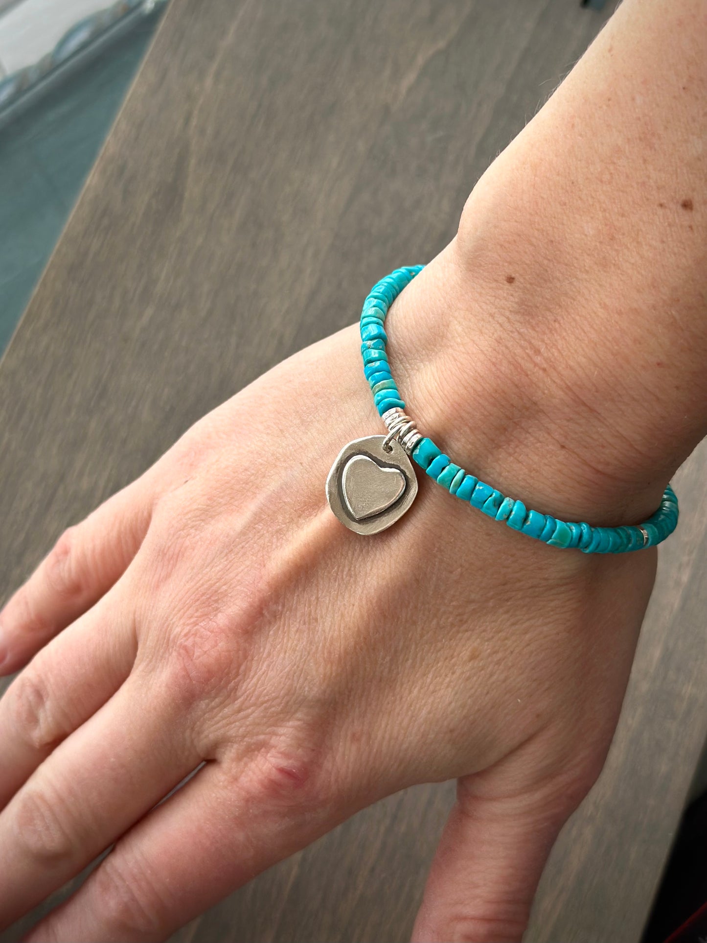 Blue Ridge Turquoise Bracelet with Layered Heart 6-7 inch