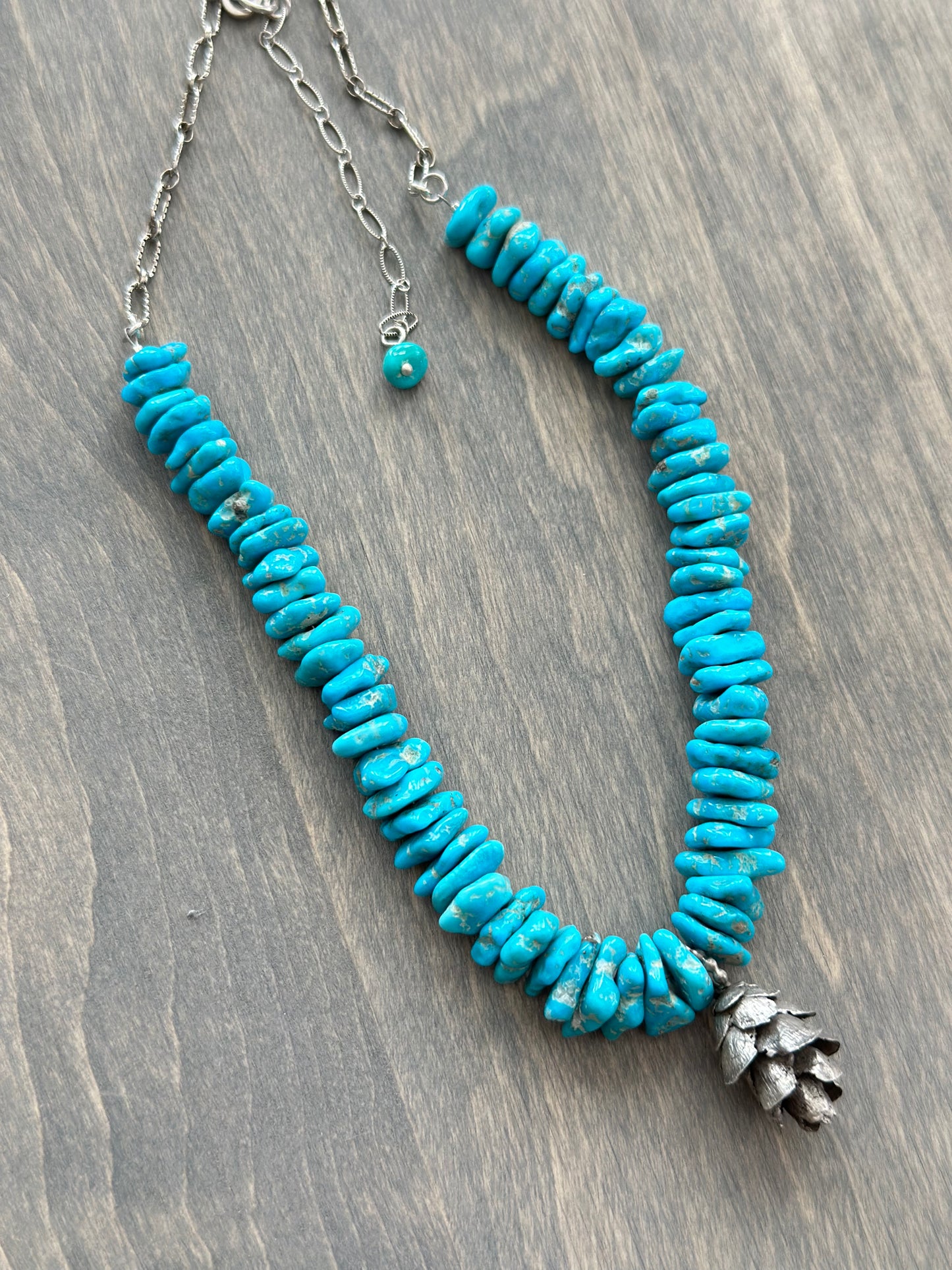 Hemlock Cone Necklace with Kingman Turquoise Beads