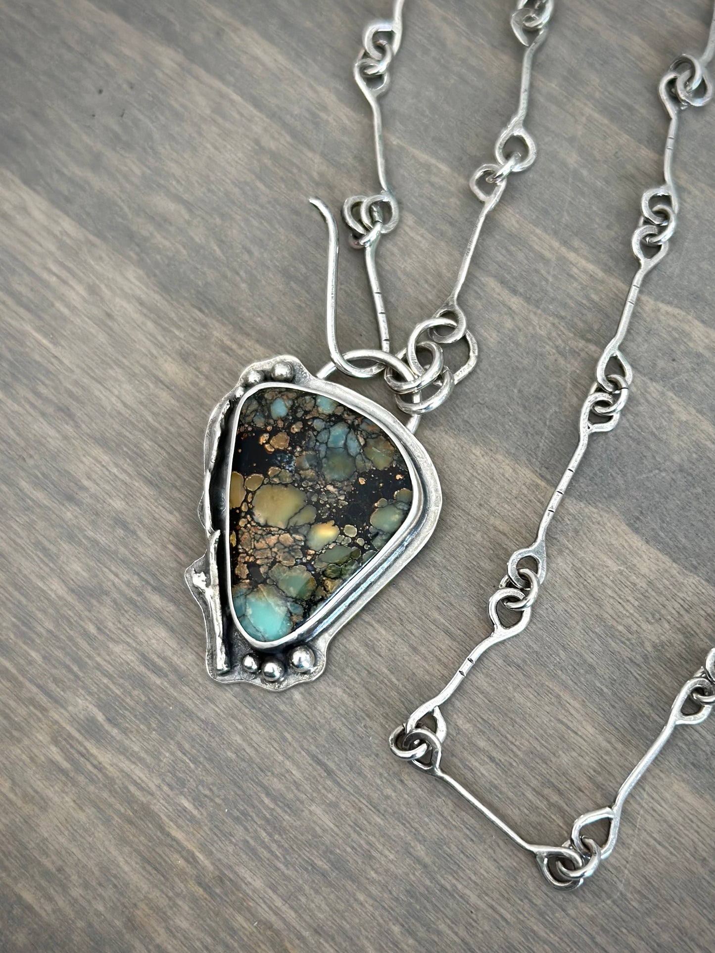 High Grade New Lander Variscite Polychrome Pendant with Handmade Chain