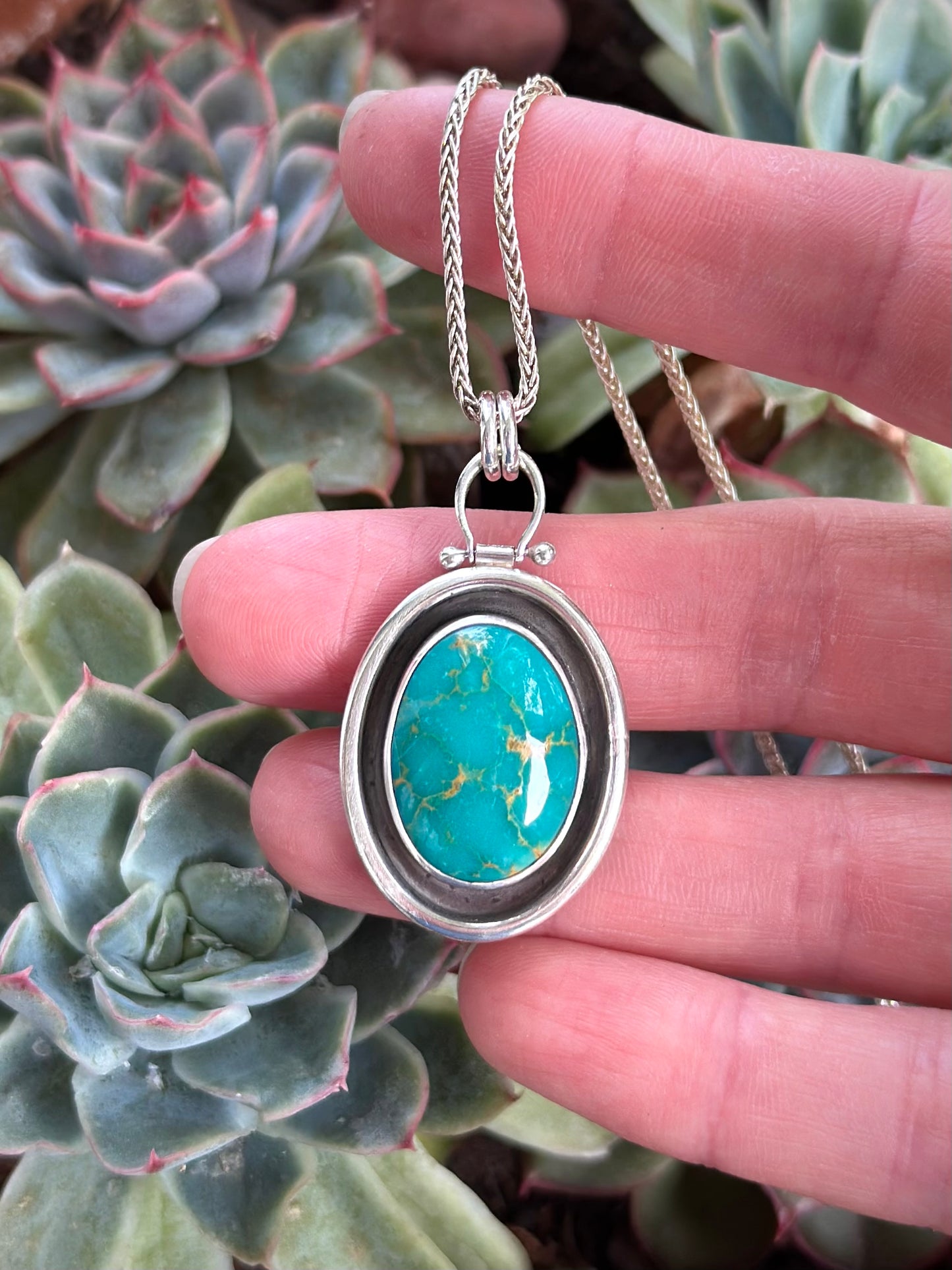 Teal Kingman Gold Turquoise Shadowbox Pendant