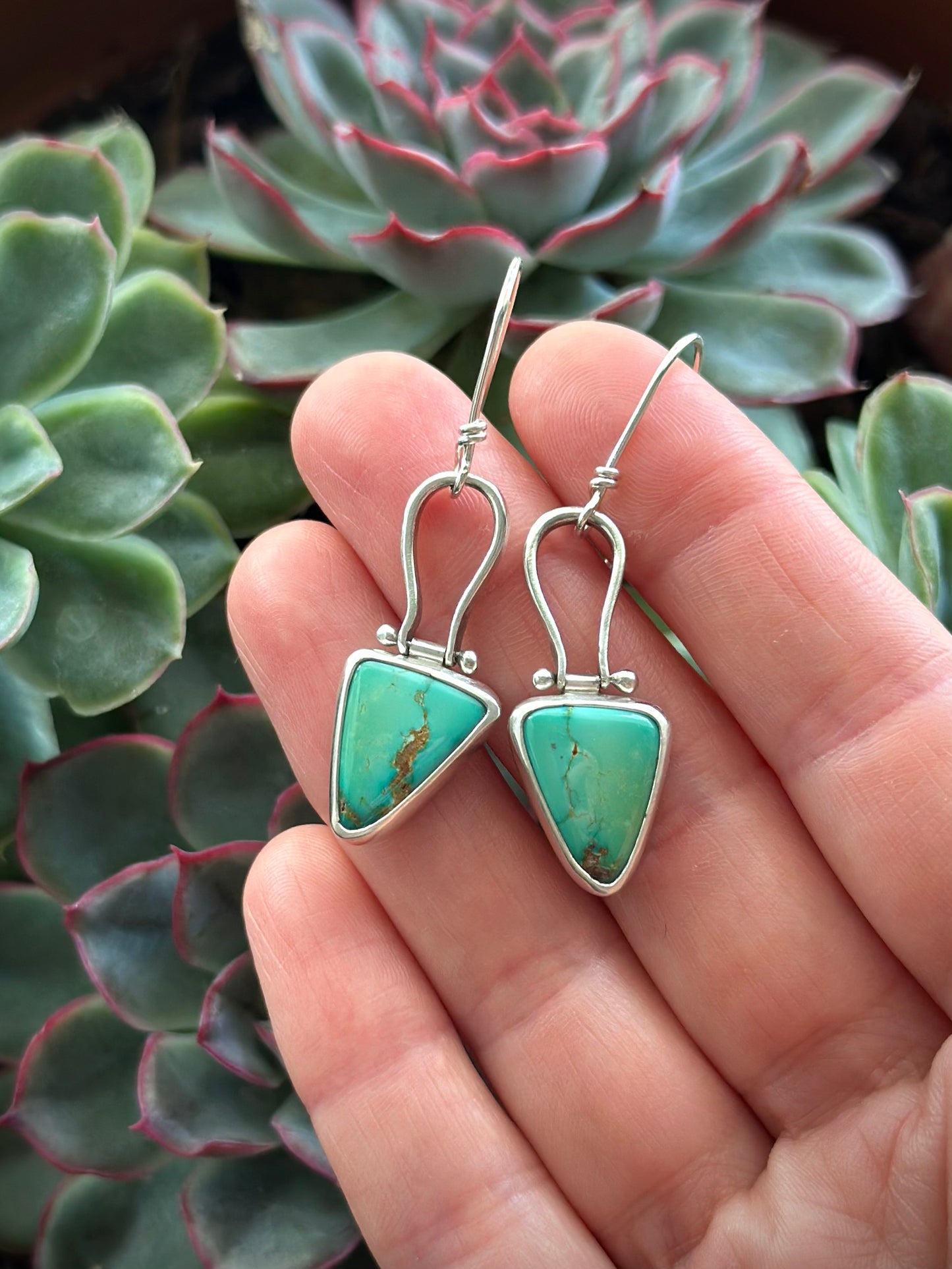 Emerald Valley Turquoise Triangle Earrings in Green