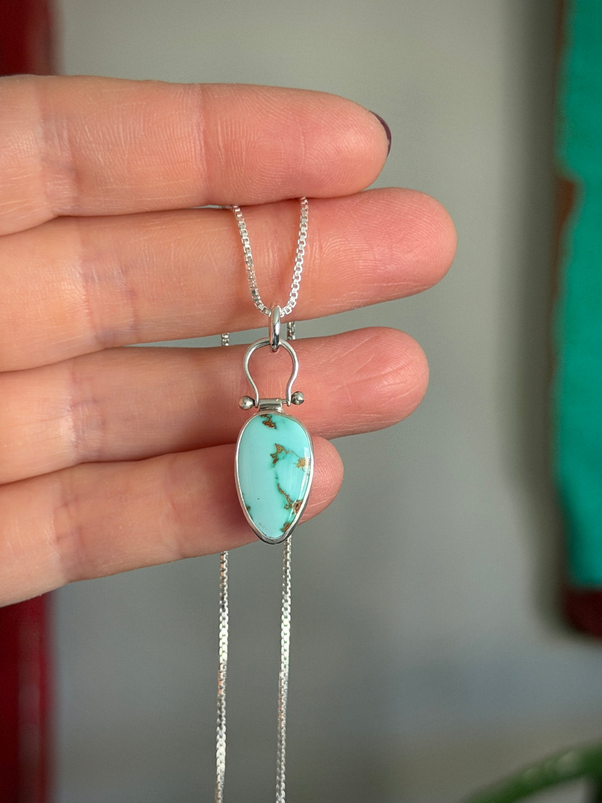 Royston Royal Blue Turquoise Hinge Necklace in Pale Blue v5