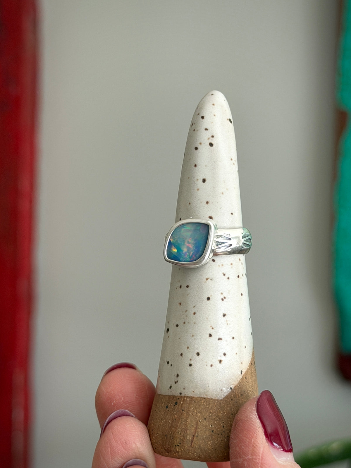 Coober Pedy Opal Ring Diamond Shape size 6.75 STAMPED BAND