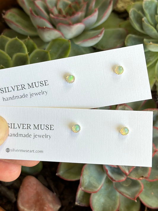 Ethiopian Opal Sterling Silver Stud Earrings