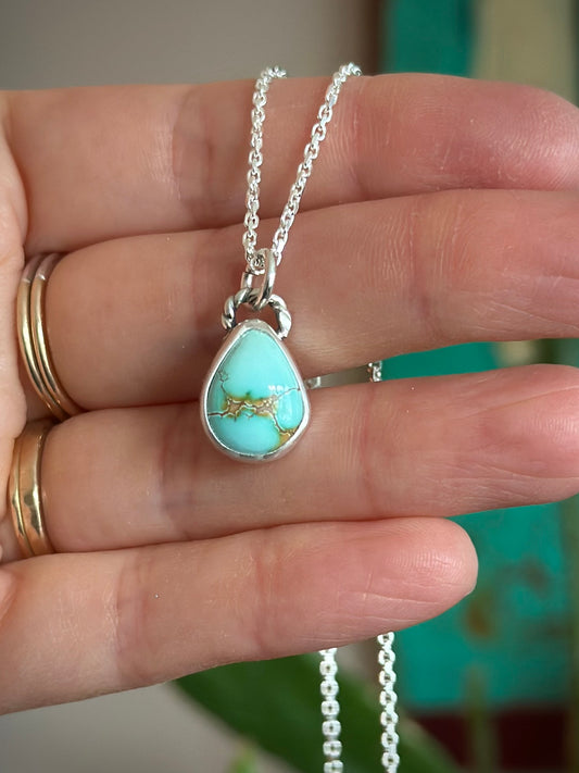 Thunderbird Turquoise Teardrop Pendant in Pale Blue
