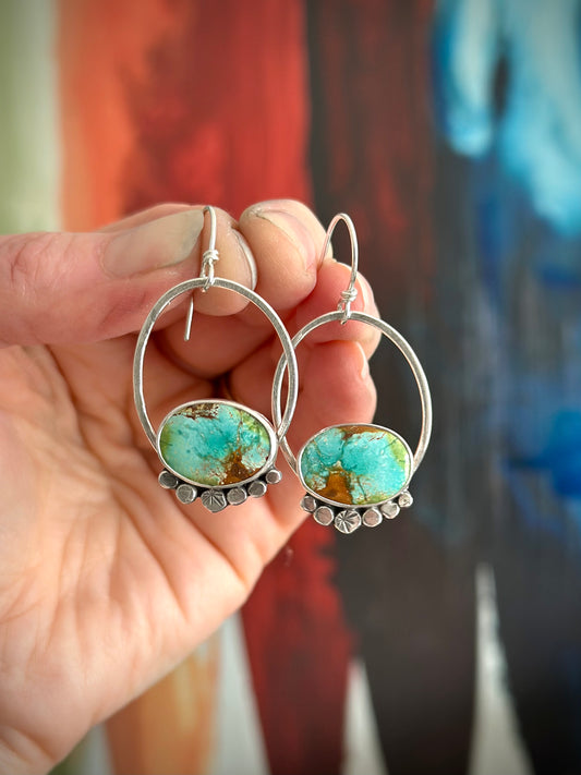 Sonoran Turquoise Oval Hoop Earrings in Blue