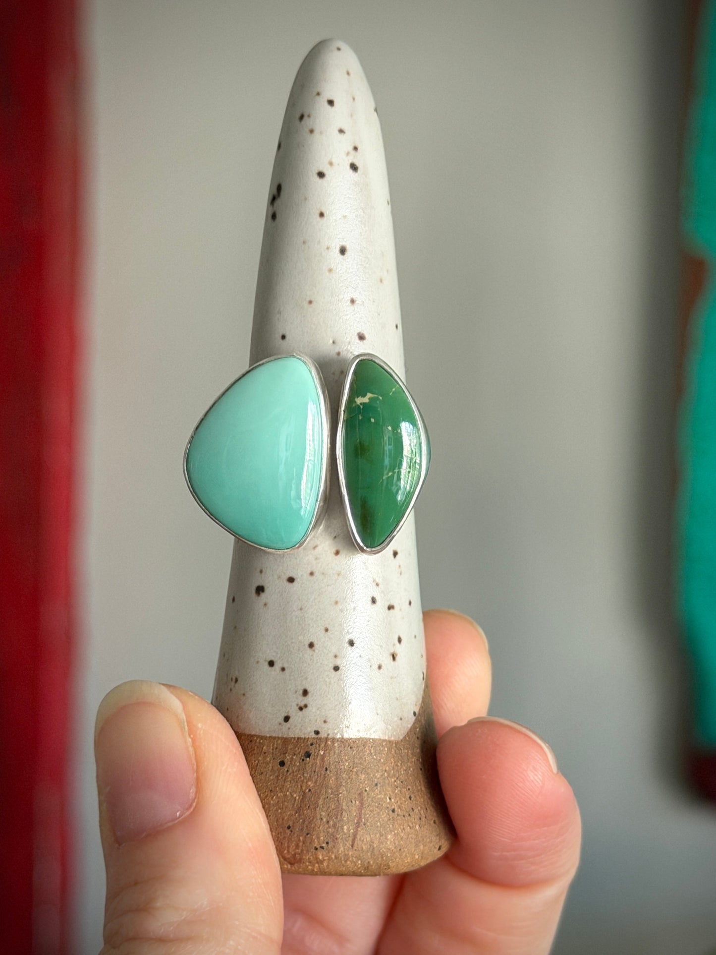 Desert Bloom Variscite + Royston Turquoise Semi Adjustable Ring size 8.25