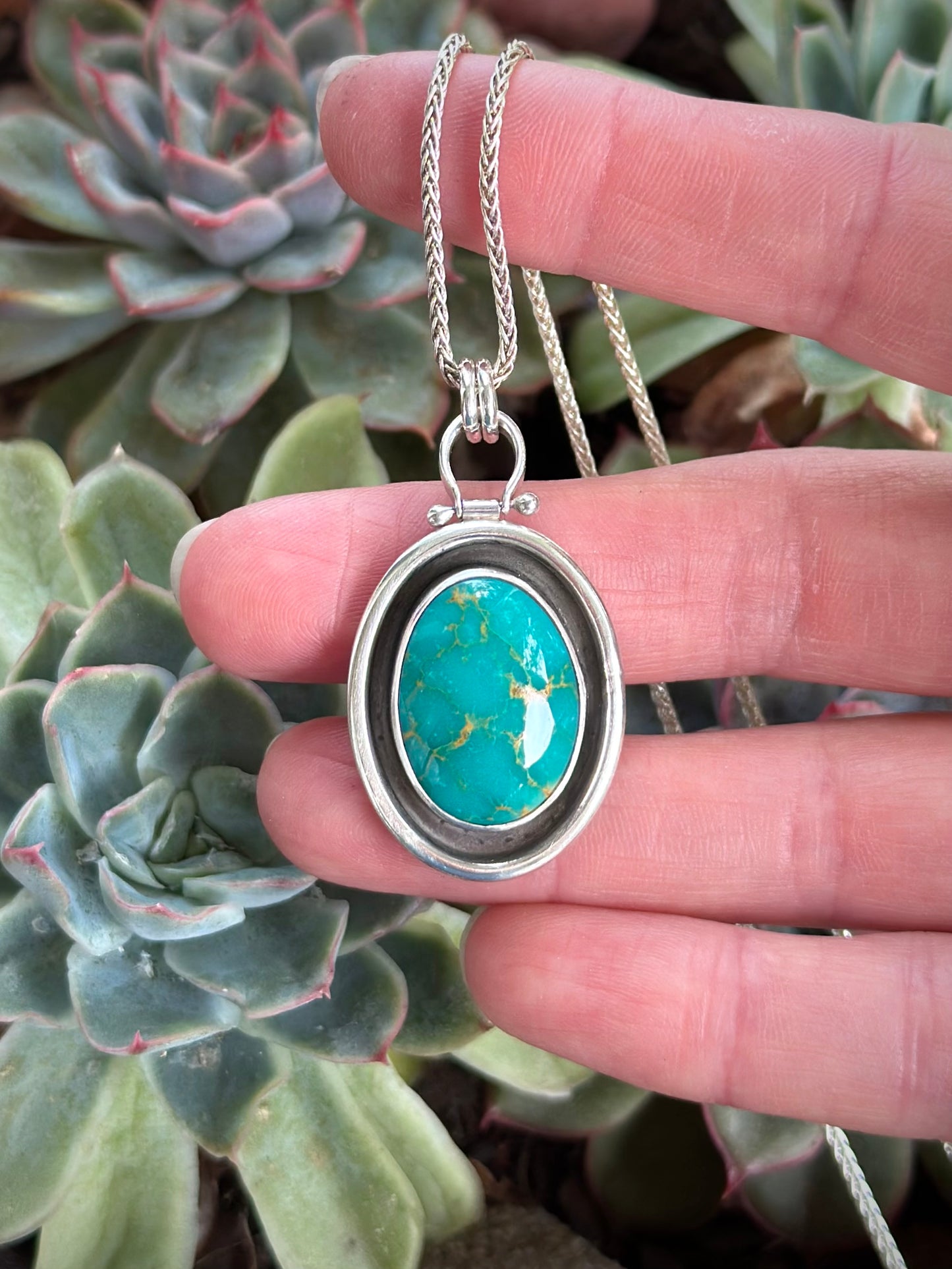 Teal Kingman Gold Turquoise Shadowbox Pendant