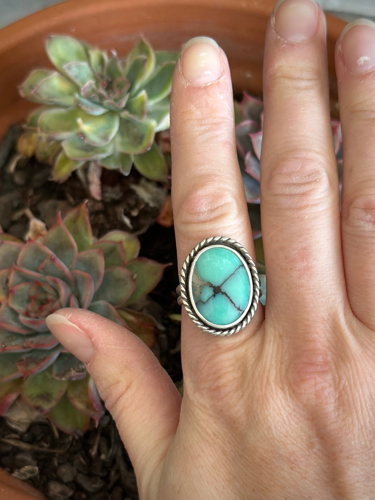 Desert Bloom Variscite Twist Ring in size 8.75