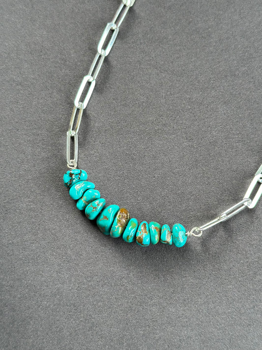 Heavy Sierra Nevada Turquoise Bead Paperclip Necklace in Deep Blue v2