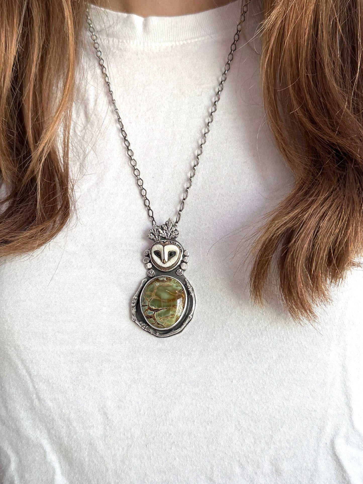 Desert Bloom Variscite Laura Mears Owl Pendant Necklace